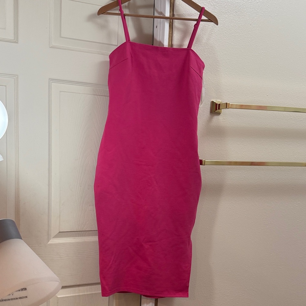 Classic Spaghetti-Strap Sheath Dress in Hot Pink